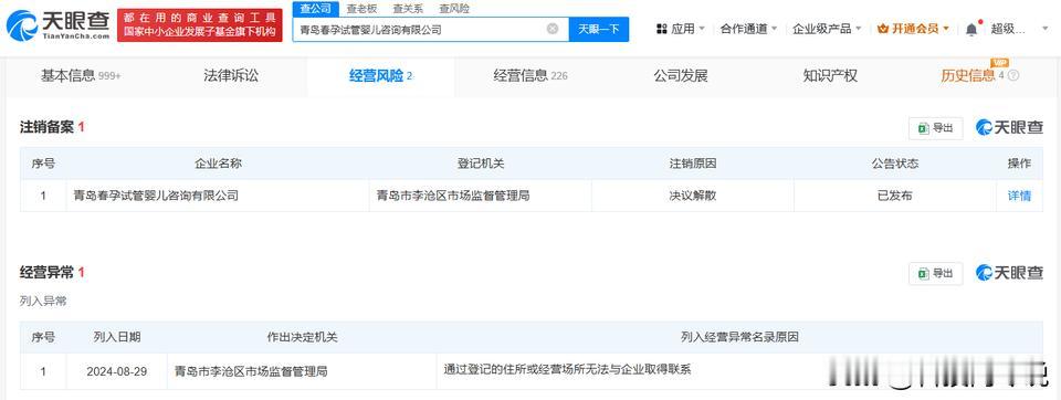【青岛涉代孕试管婴儿公司拟注销 青岛涉代孕公司拟注销】
天眼查App显示，近日，