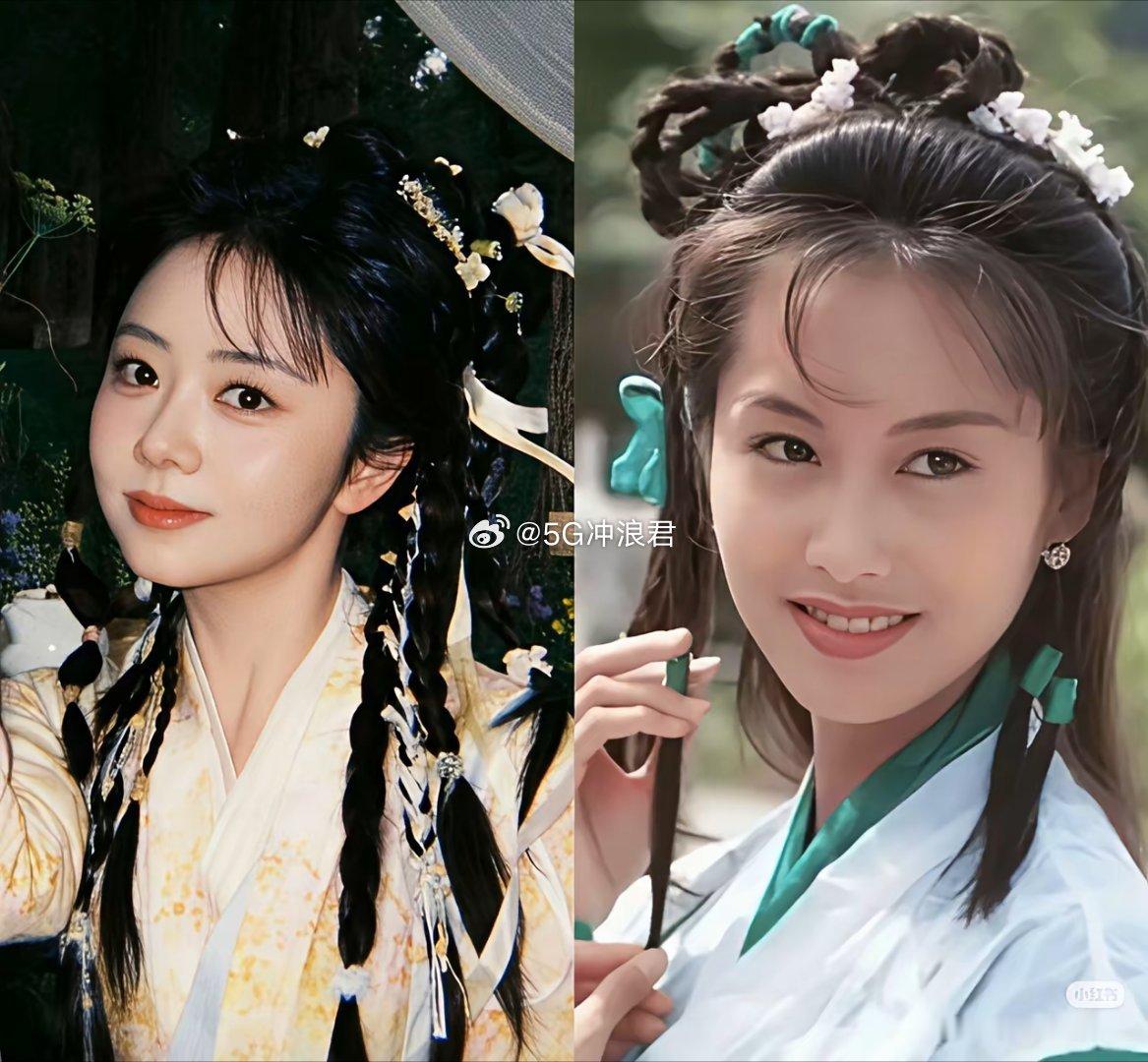 不得不说这个发型除了朱茵之外，最好看的就是谭松韵了。  就谭松韵这个造型去演黄蓉