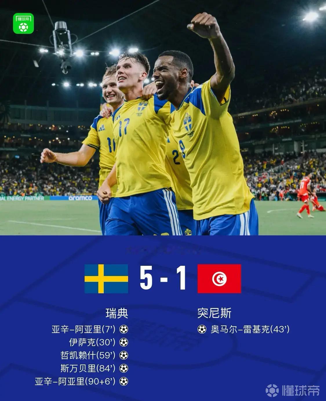 北京时间6月15日世界杯小组赛第1轮，瑞典对阵突尼斯。瑞典队伊萨克2传1射，哲凯