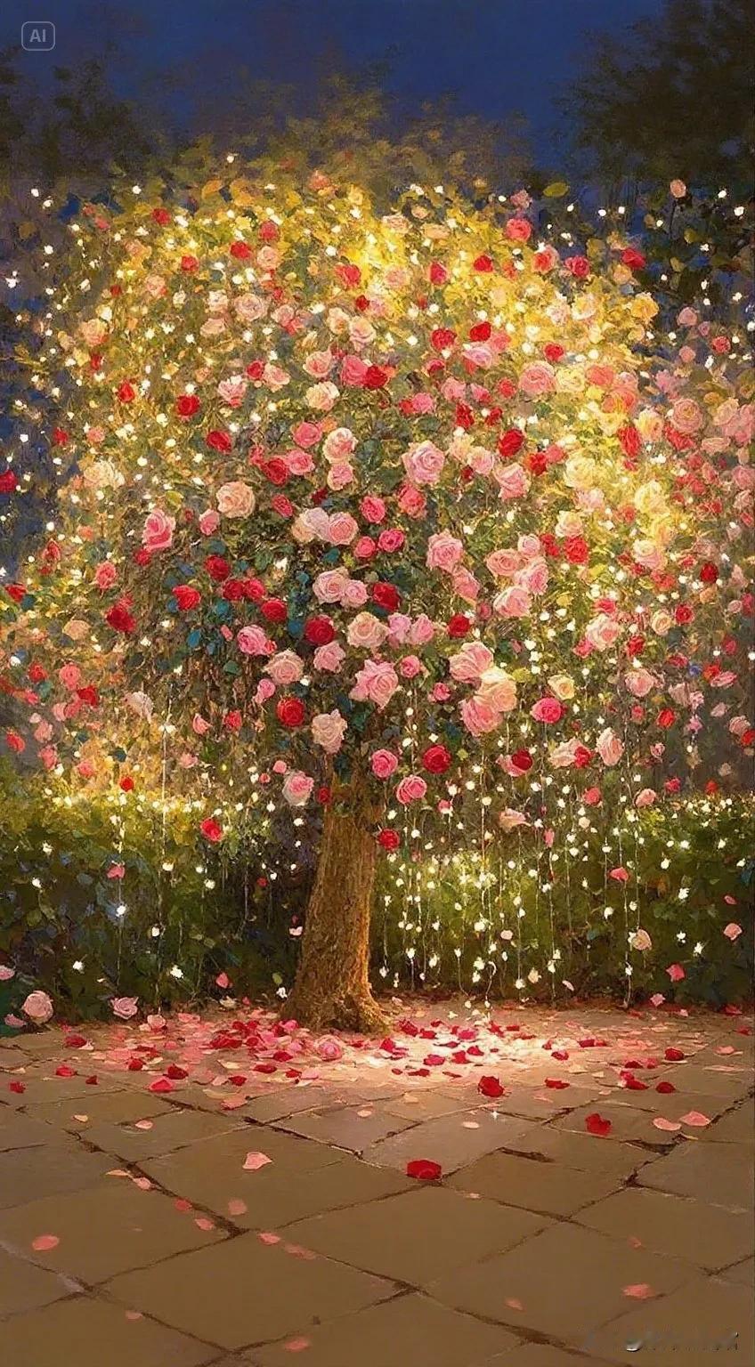 花树私语:玫瑰与光的私语｜壁纸
暮色漫过花园，玫瑰树悄然伫立。
 
细碎的光，如