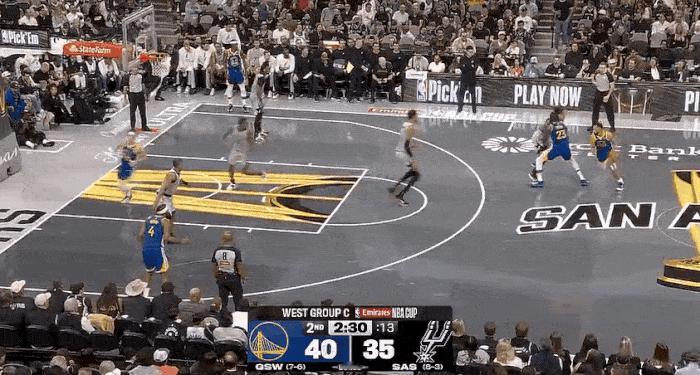 把文班当瞄准镜的也就只有库里了！
在今天NBA季中锦标赛勇士对阵马刺的第二节比赛