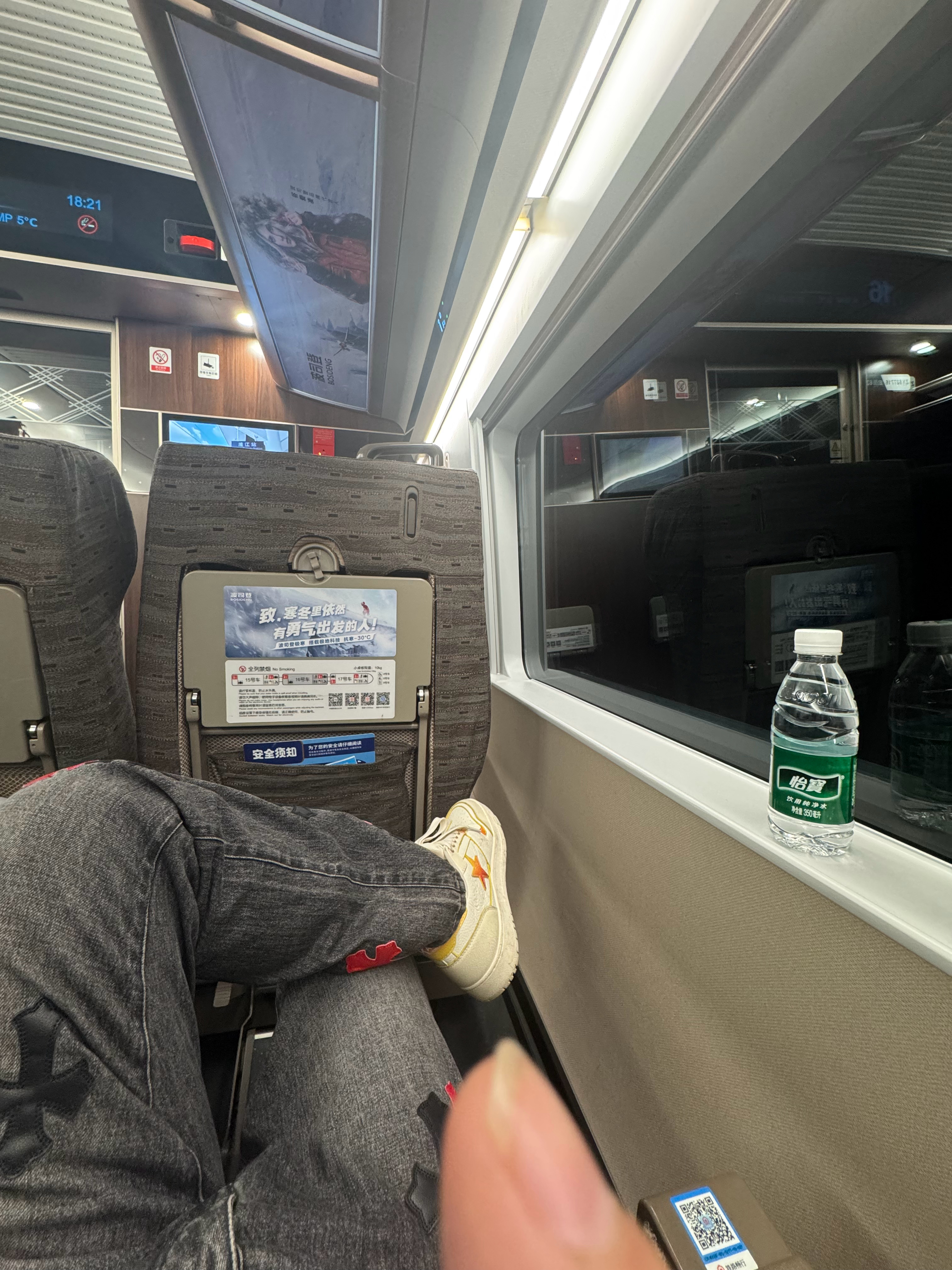 总算上高铁了。去检票的时候，刷身份证刷不了。才知道买错日期了。幸好改签可以改同一