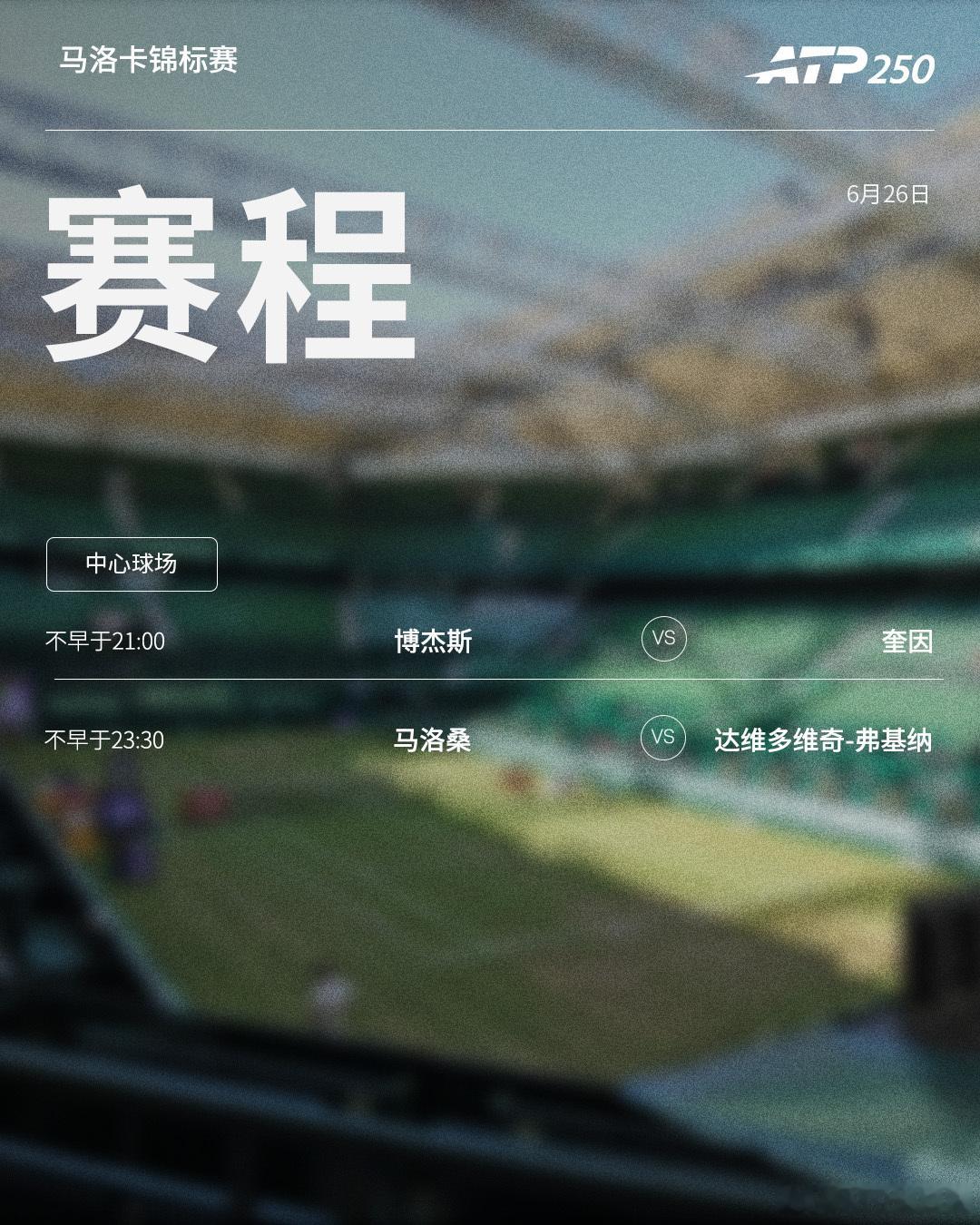 两站ATP250 草地赛事周五赛程如下，均为北京时间📅📍伊斯特本🎾德雷珀对