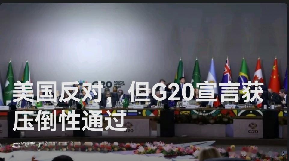 美国反对，但G20宣言获压倒性通过

   据外媒报道当地时间11月22日，南非
