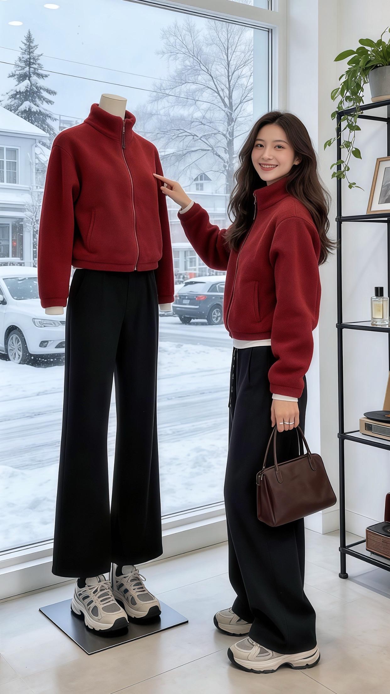 新年红色外套穿搭 冬日氛围感穿搭 甜妹过年穿搭 复古红绒穿搭 冬日穿搭...