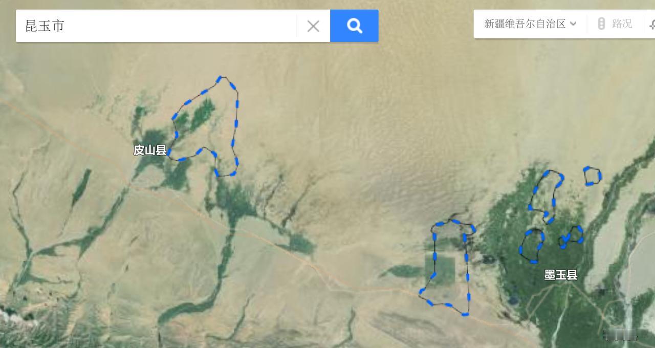 原来昆玉市（2016年新建的兵团沙漠城市）长这样，一个市由六七块飞地拼成，夹在和
