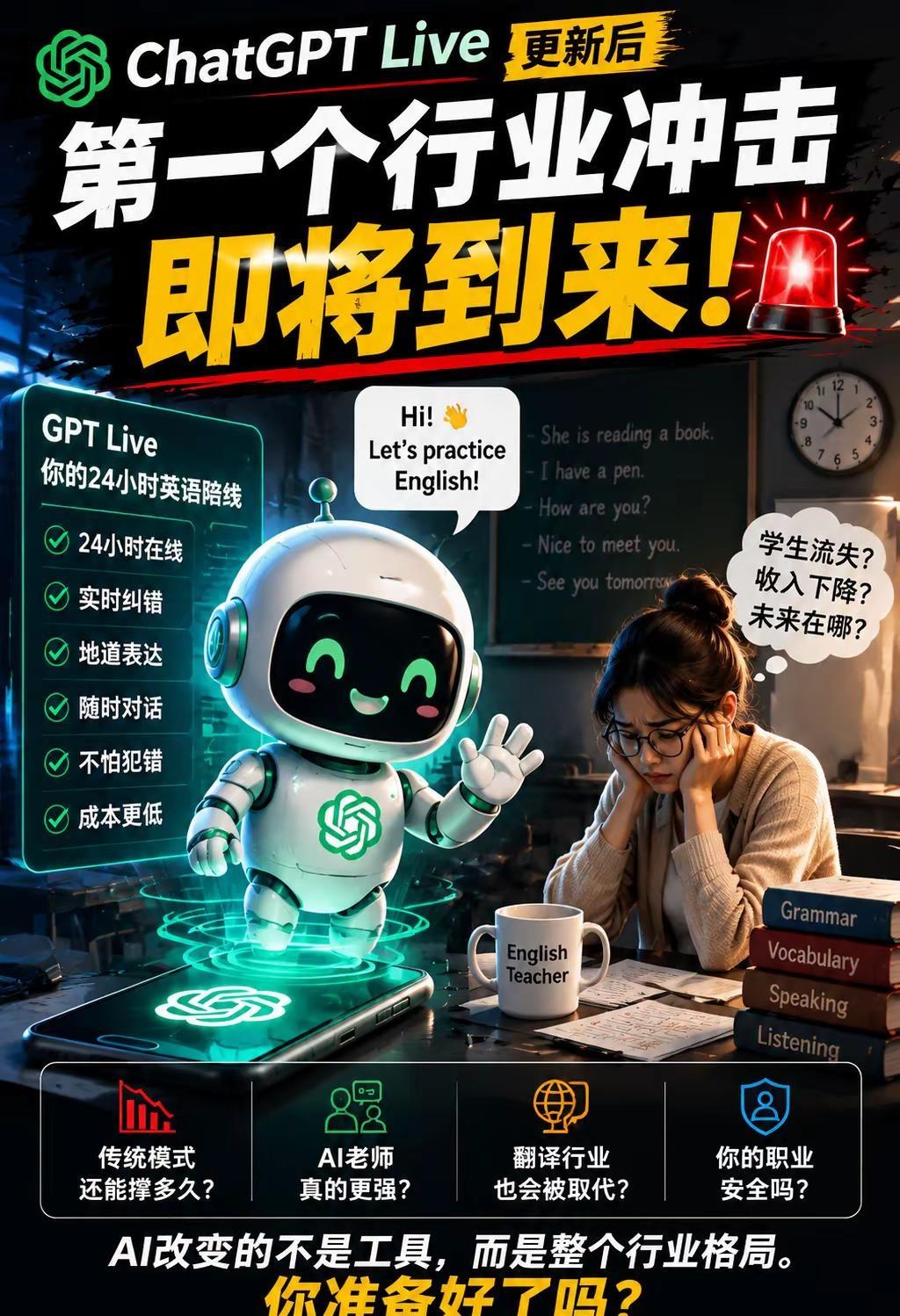 GPTLive更新后，什么行业即将被毁灭。如果我是英语老师。今天看到 GPT L