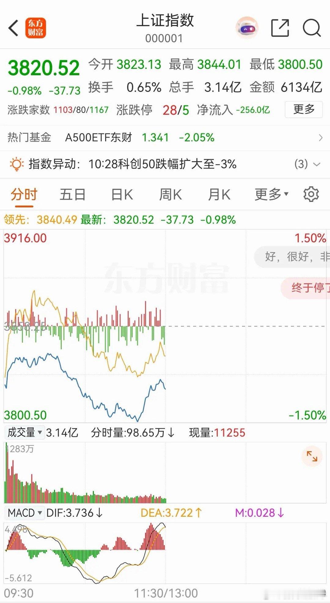 太惊险了，3800点差点就跌破了！上午大盘大幅低开后先反抽，横盘震荡后快速杀跌，