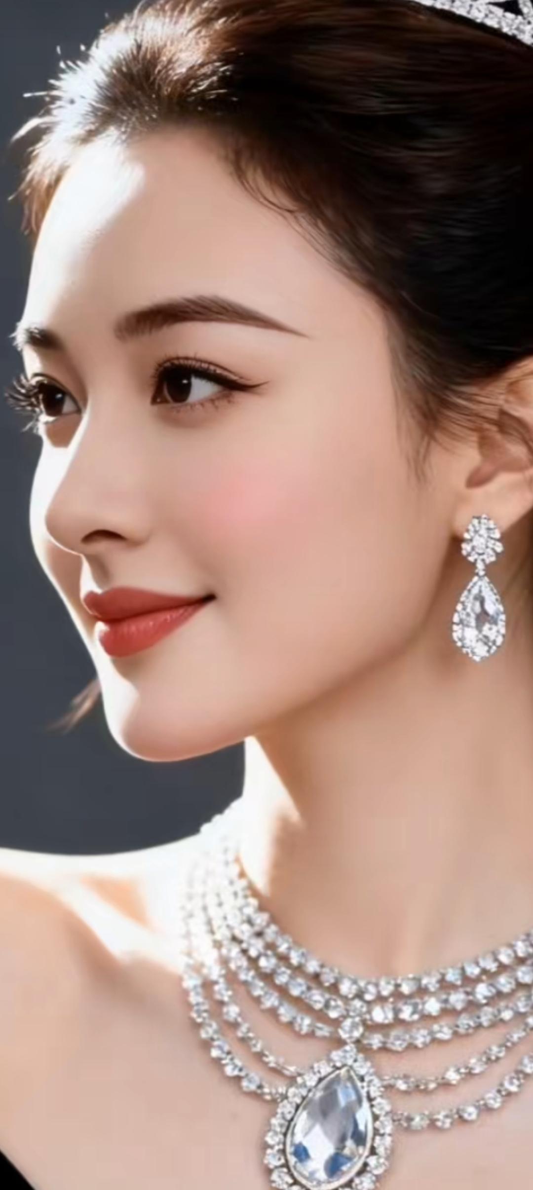 闪耀的珠宝，优雅的笑容，宛如童话中的公主。