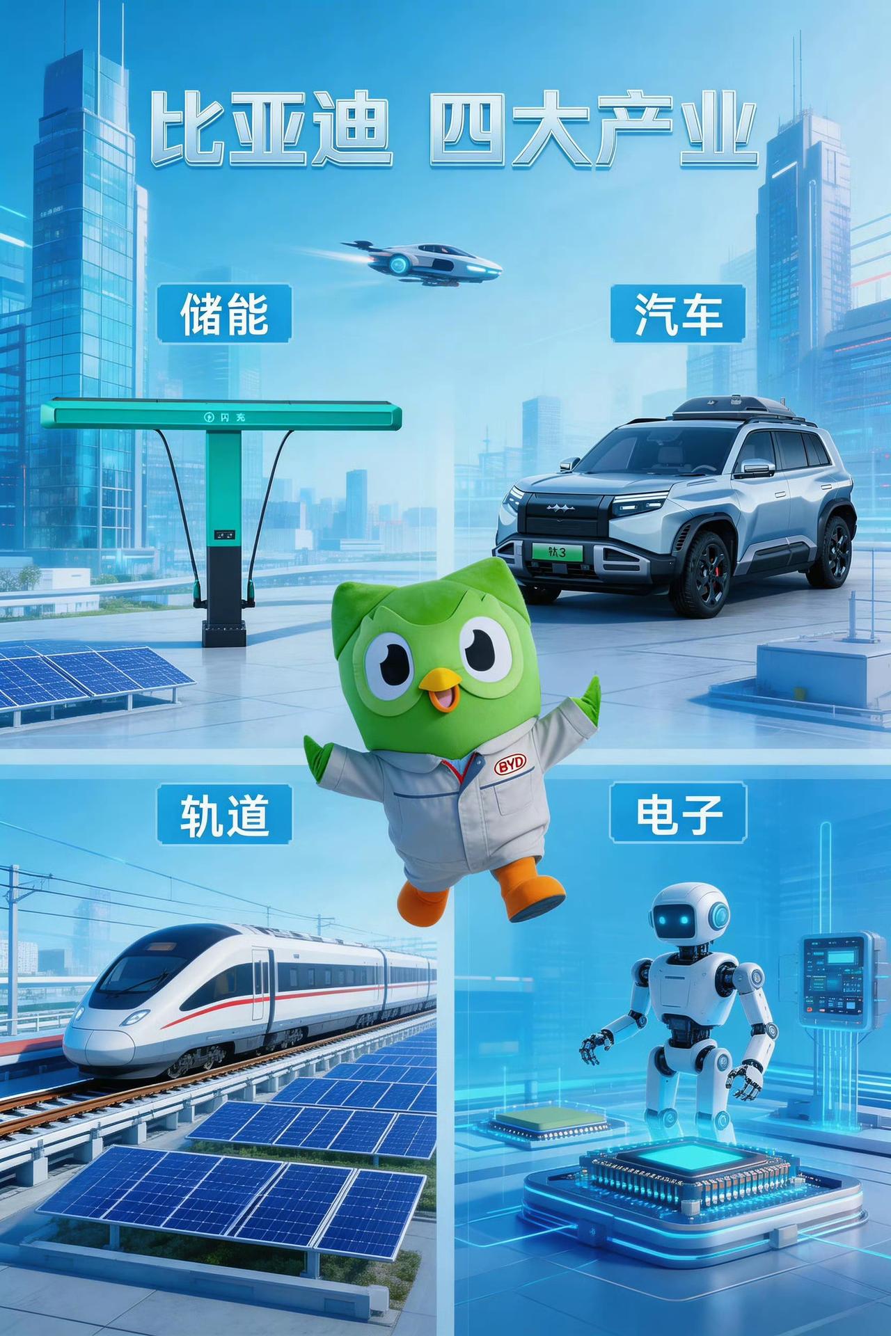 比亚迪发了张图，称，“四大产业”
不对呀，你明明有飞行汽车呐！
顶部的C位，当我