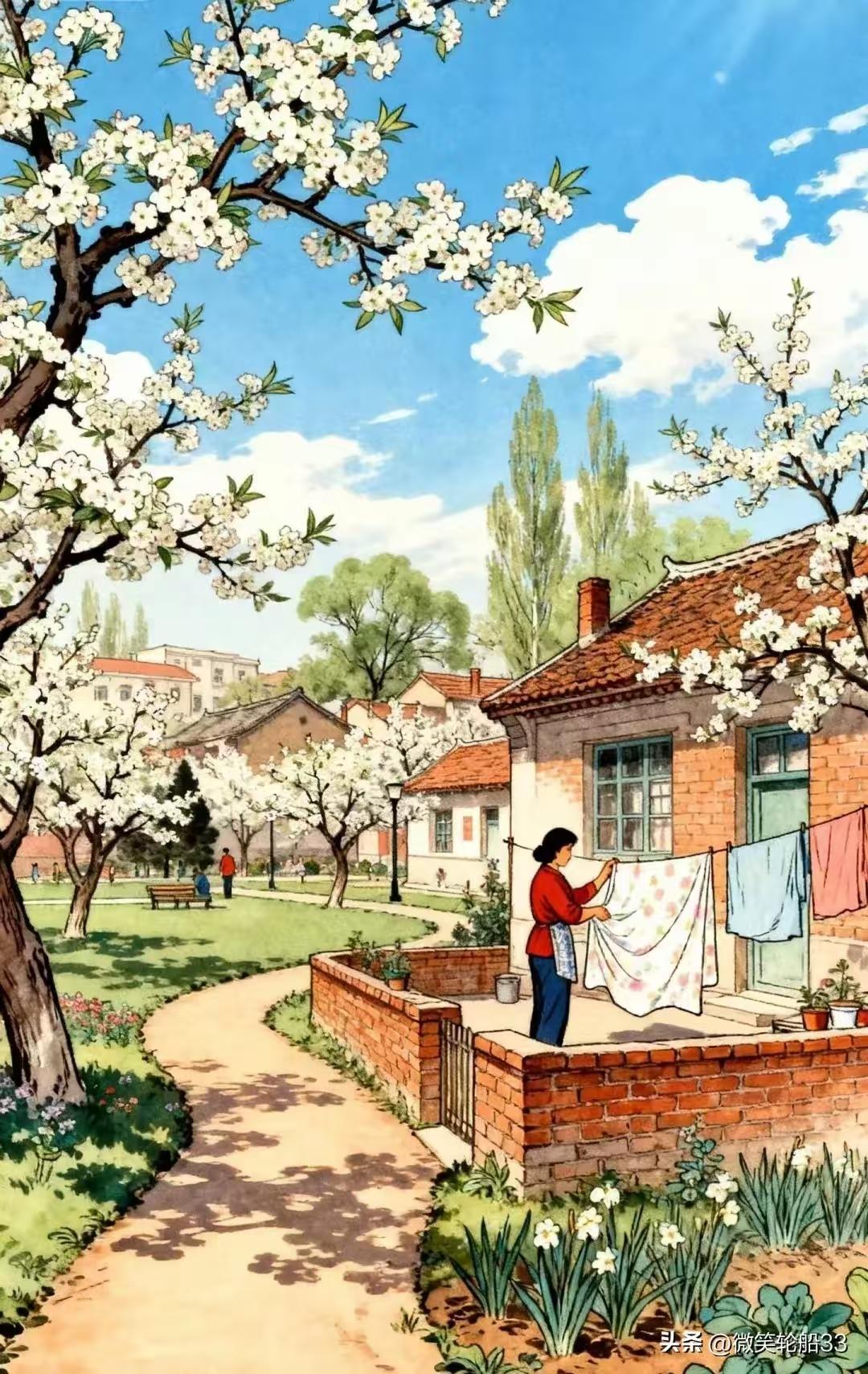 天净沙·春梨之韵
冬离春返枝繁，
梨树花绽如绵。
不与群芳斗艳。
素心自现，
洁