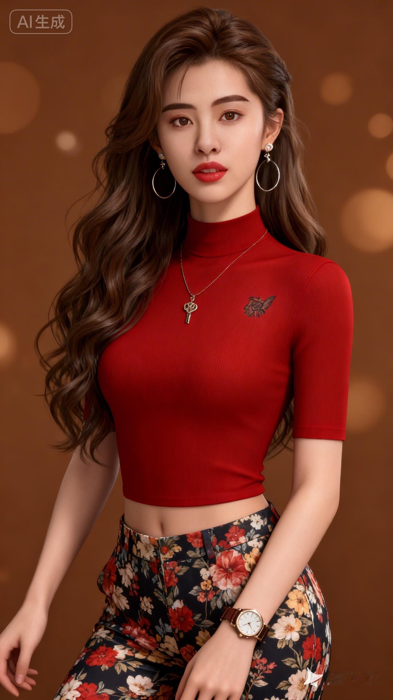 时尚穿搭指南：红色高领衫+印花长裤，尽显优雅与活力！💃🏻👗👠