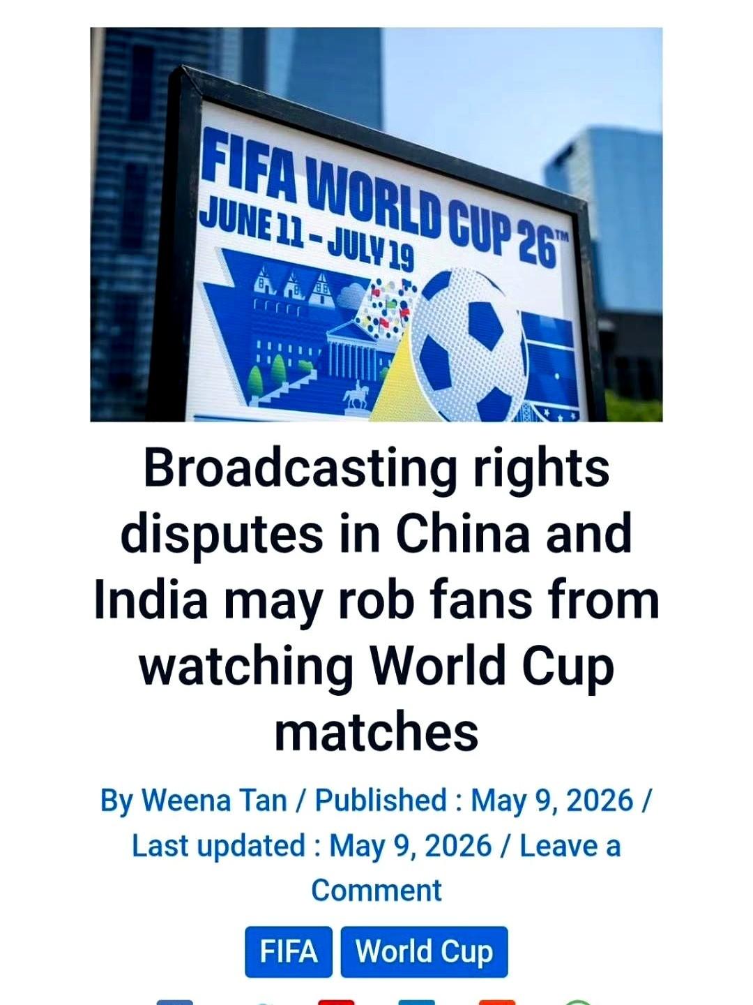 今天还看到一个细，国际足联这回真有点急了。

2026世界杯转播权，最初对咱们开