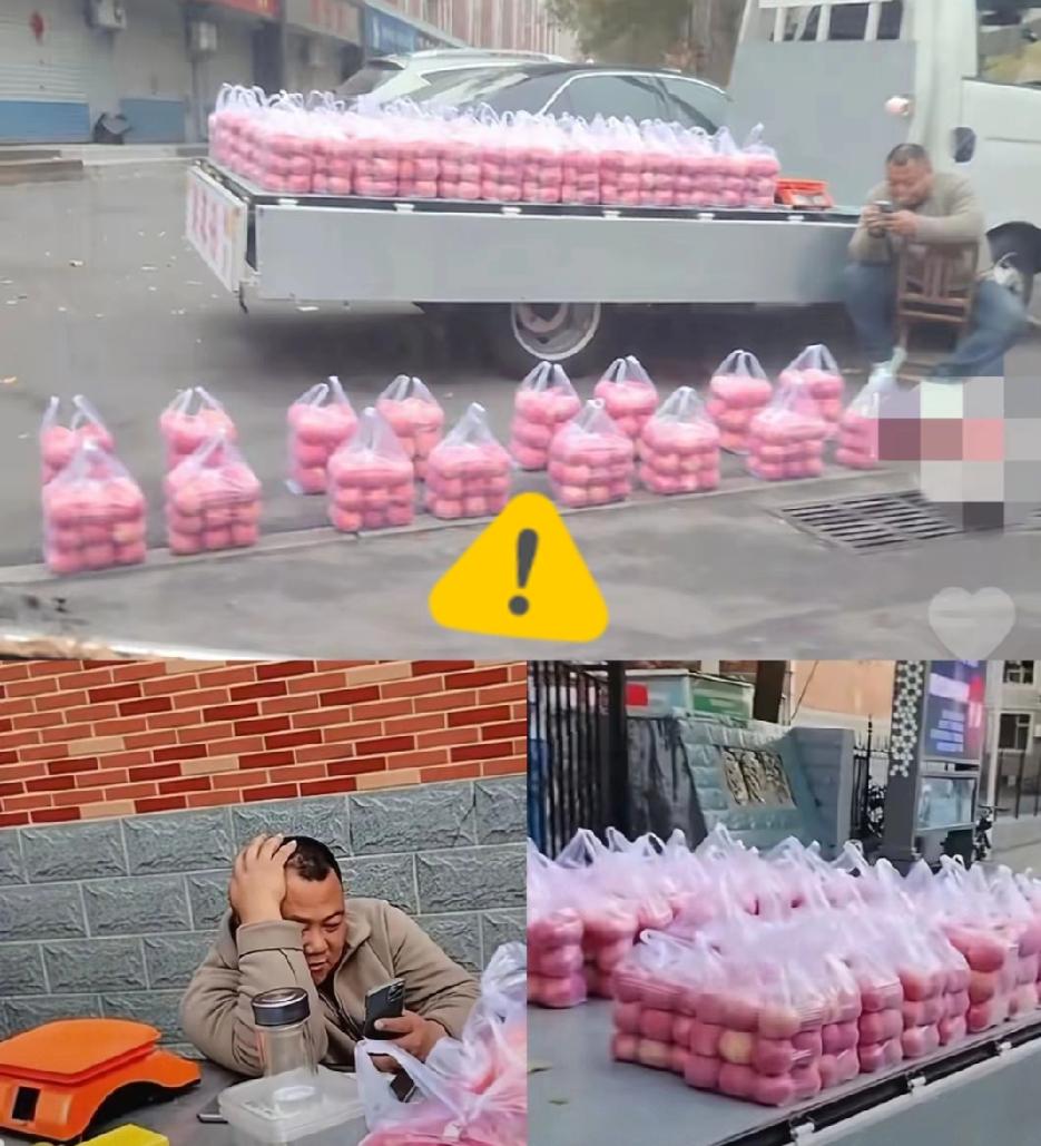 这位退伍大哥是真没get到事情的严重性！
 
卖苹果被拍上网，就因为摆得整整齐齐