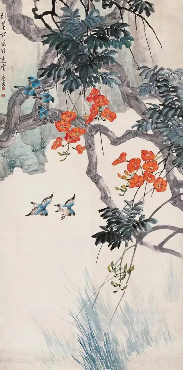 他画的小写意花鸟，太美了！Ⅰ近代·洪庶安·绘
 