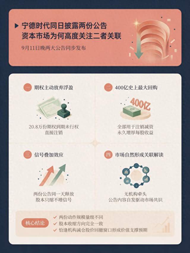 宁德时代当晚公告期权注销与400亿回购，为何市场读出同一信号？
