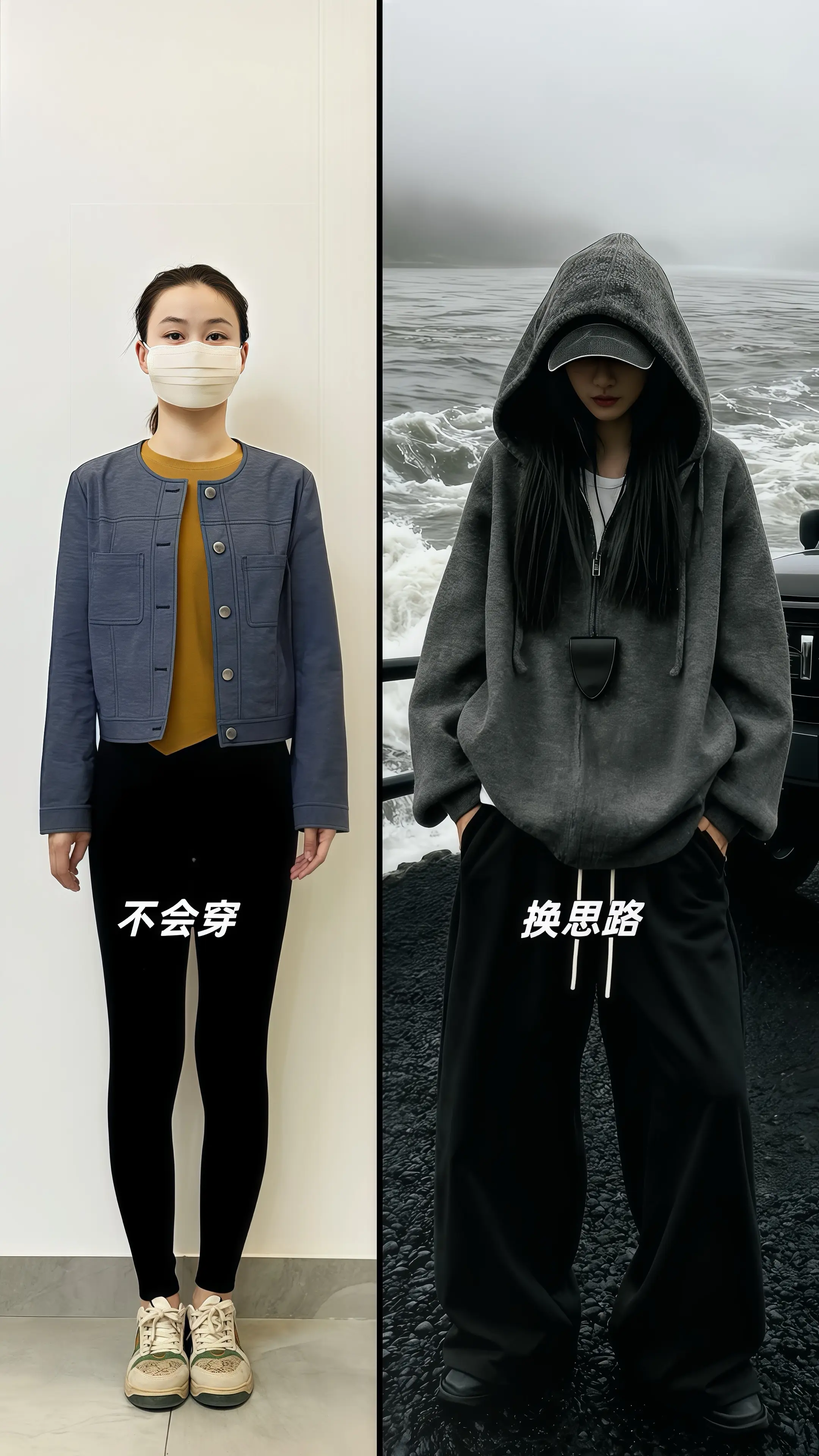 在雾气氤氲的江畔，她以一件韩系慵懒风连帽毛衣外套为盾，将松弛感穿在身上...