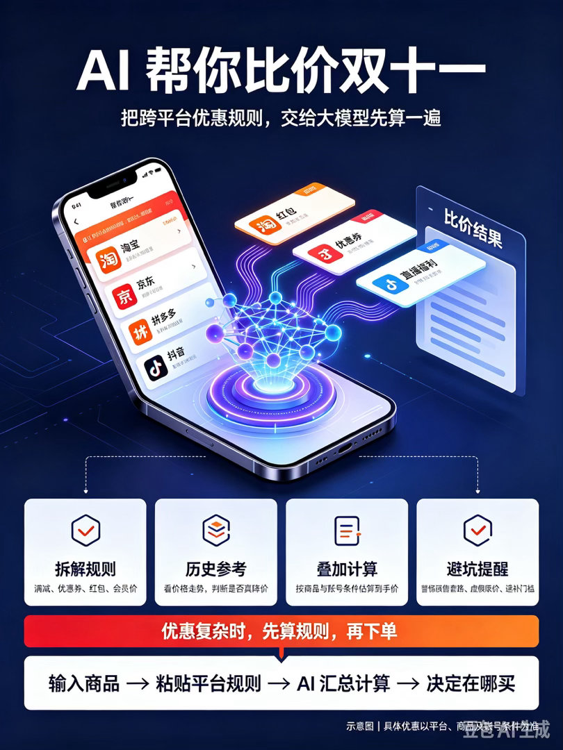 双十一一年一度双十一，给你们个小建议，今年别自己在那熬夜算优惠了，找个大模型试试
