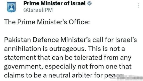 巴基斯坦防长称以色列是人类的祸害，以政府坚决反对
 
伊斯兰堡正忙着斡旋停火。巴