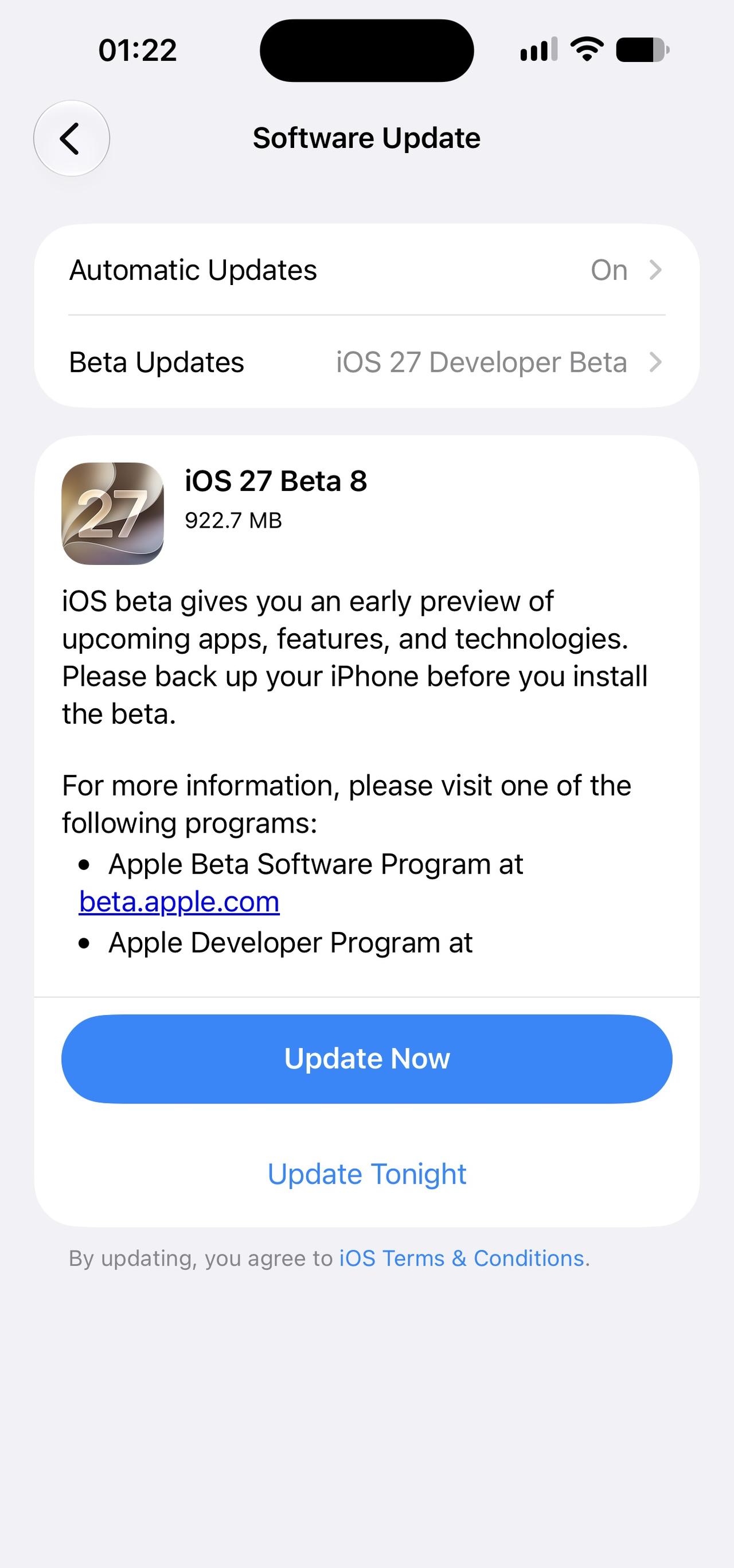 Apple 发布 Developer Beta 软件更新：

iOS 27 De