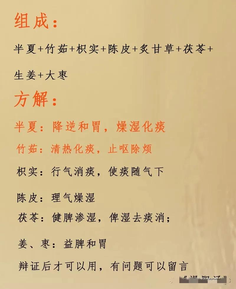 今天给大家介绍一个中药名方——温胆汤。它由半夏、竹茹、枳实、陈皮、炙甘草、茯苓、