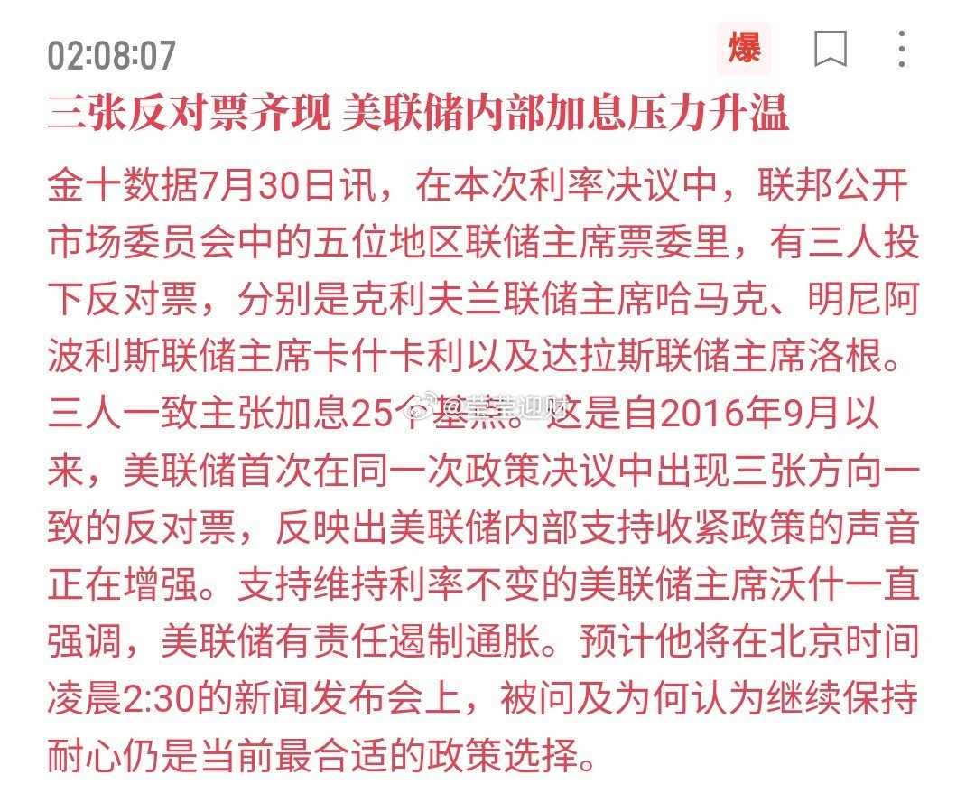 冲高回落，3张反对票，还是得跌！ 