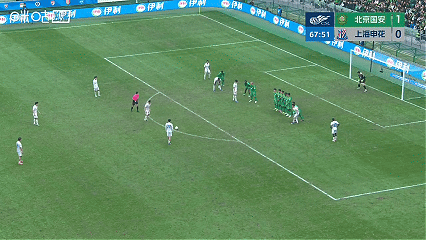 中超联赛陈晋一任意球破门北京国安1比1上海申花中超第3轮，北京国安vs上海申花，