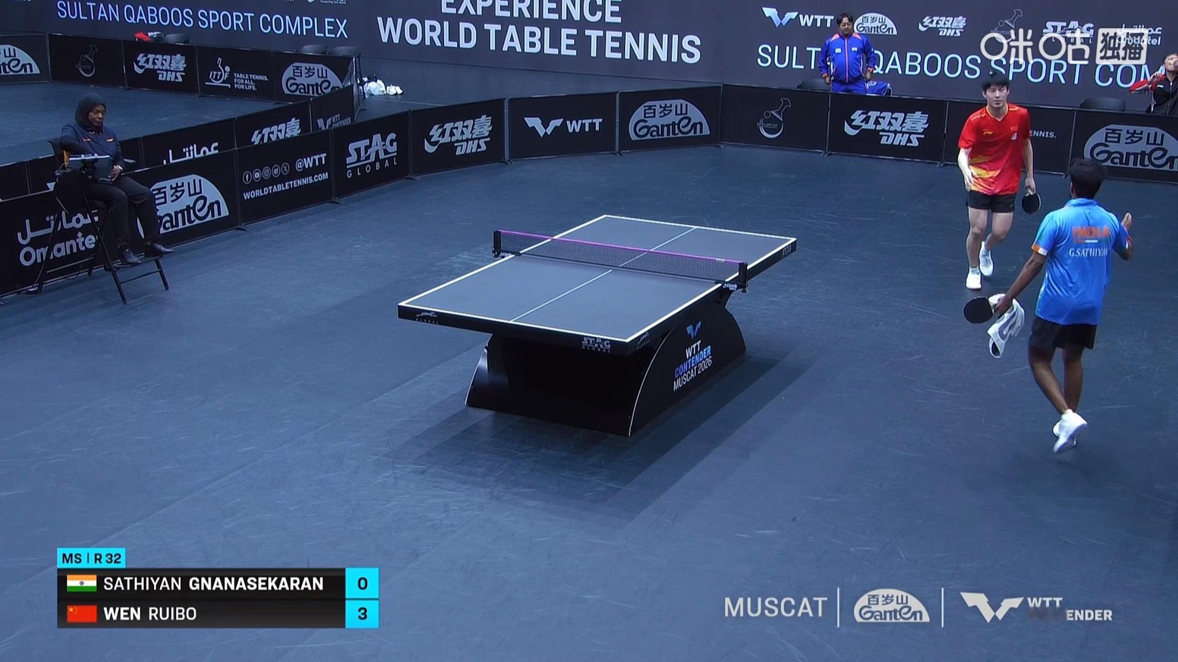 温瑞博3比0纳纳塞卡兰(11-6，12-10，11-7)晋级WTT常规挑战赛马斯