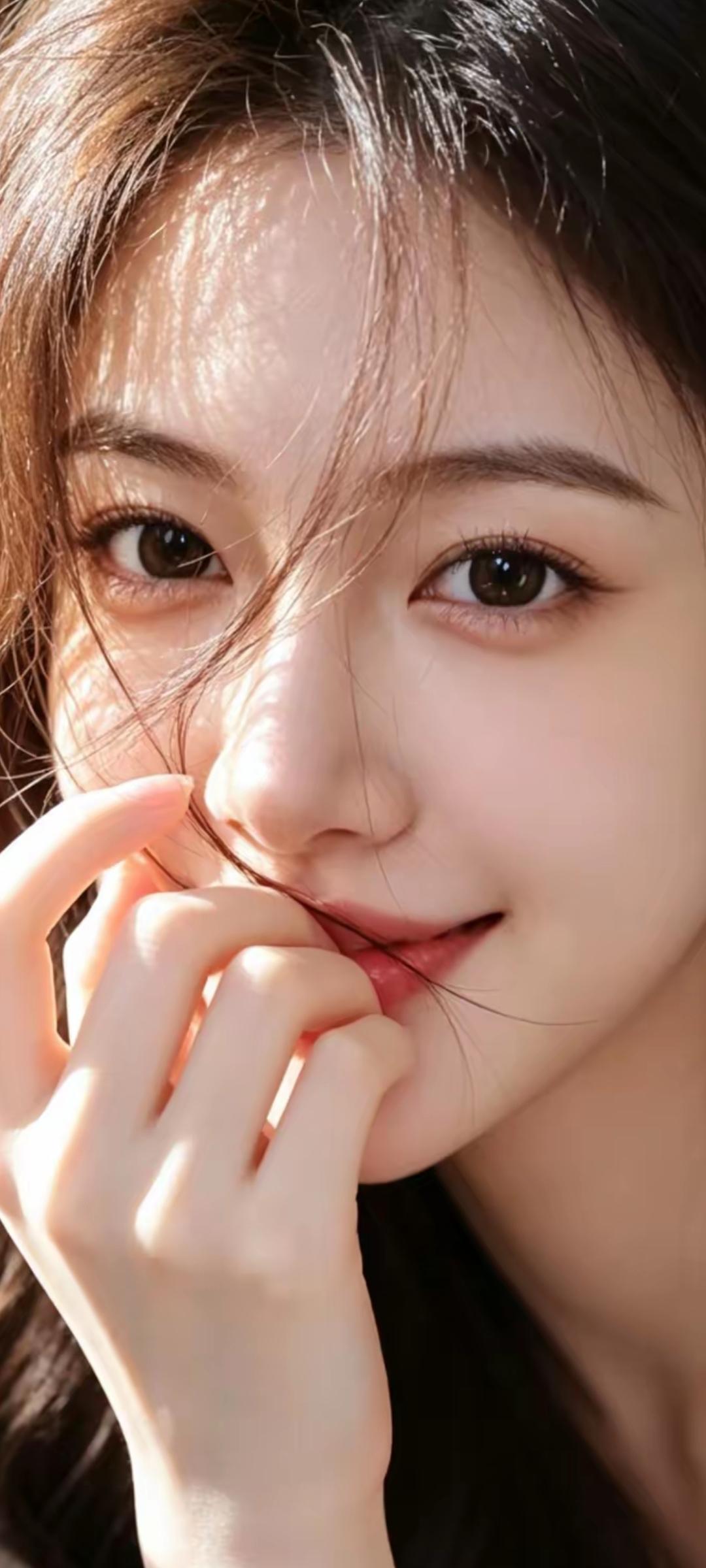 阳光下的甜美笑容，温柔的发丝轻拂脸颊，少女心满满的一天！🌞💖