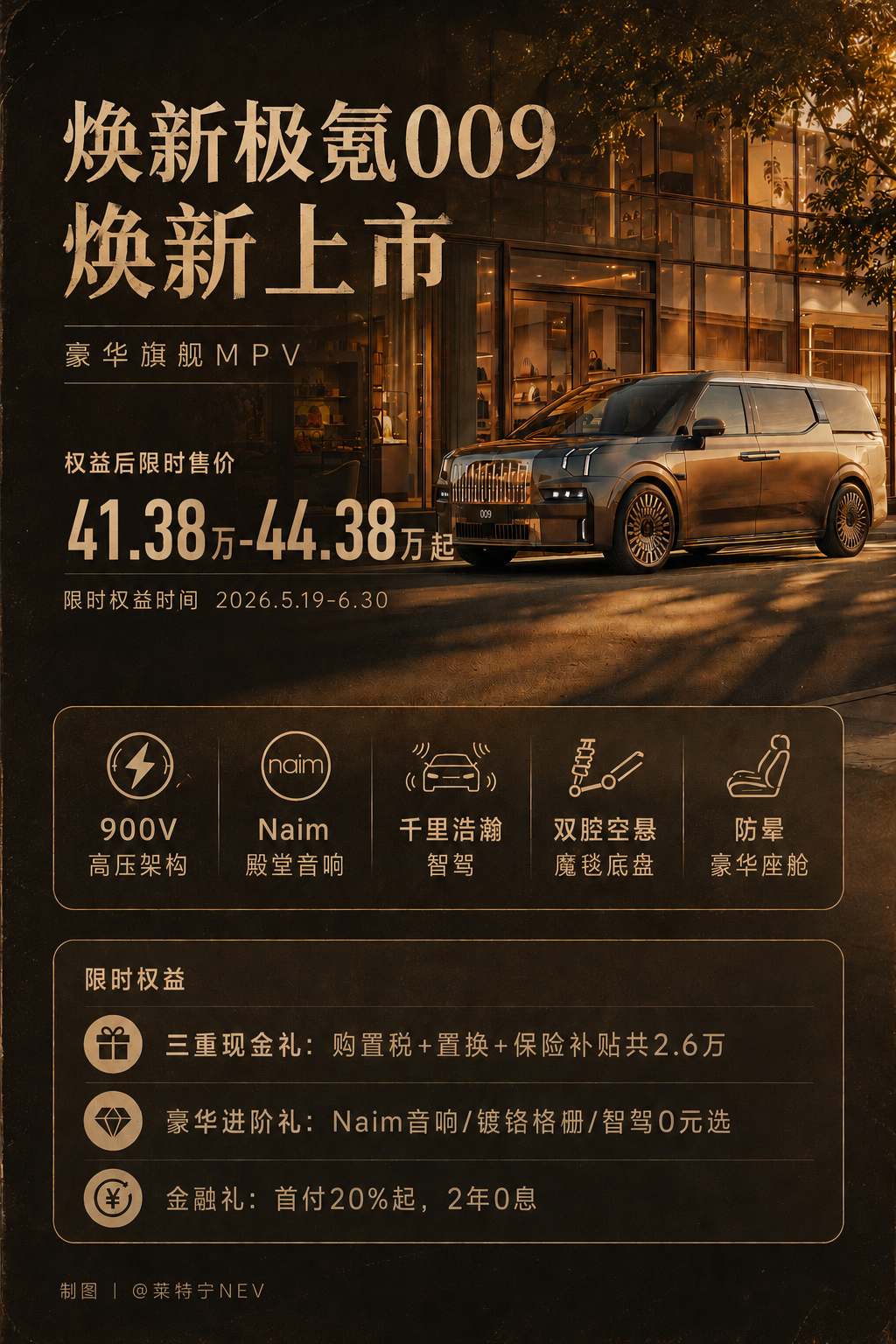 焕新极氪009正式上市权益后价格41.38万起。这次焕新改款不是小打小闹的改款增