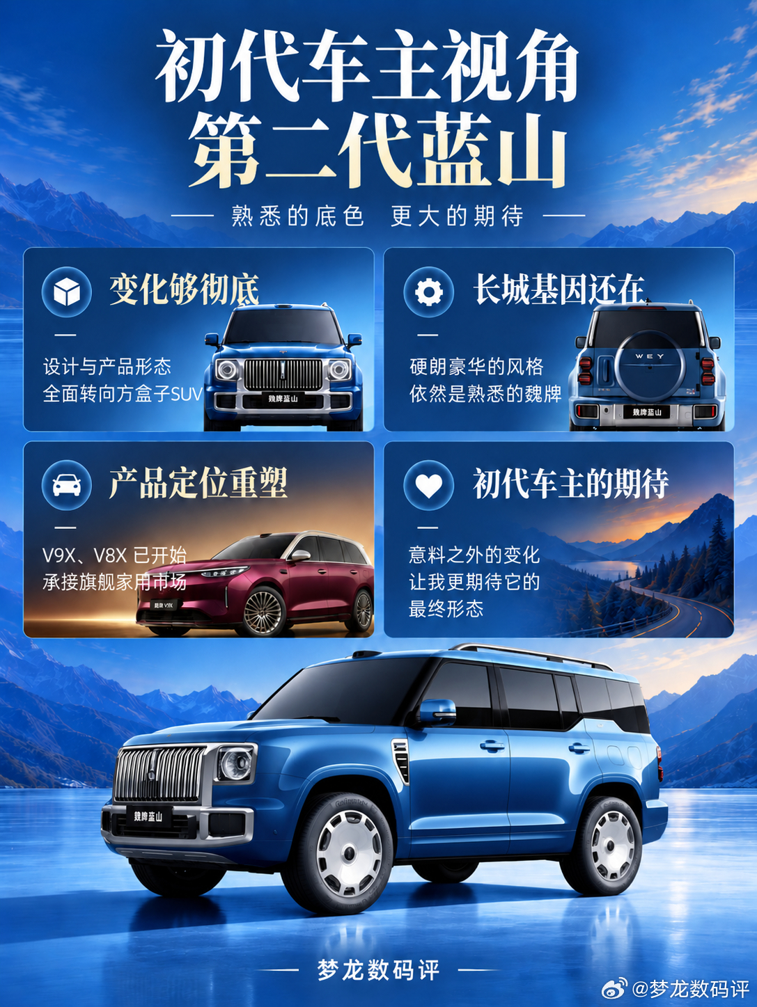 第二代魏牌蓝山大变样，初代车主真没想到第二代魏牌蓝山正式曝光，整体设计彻底转向方