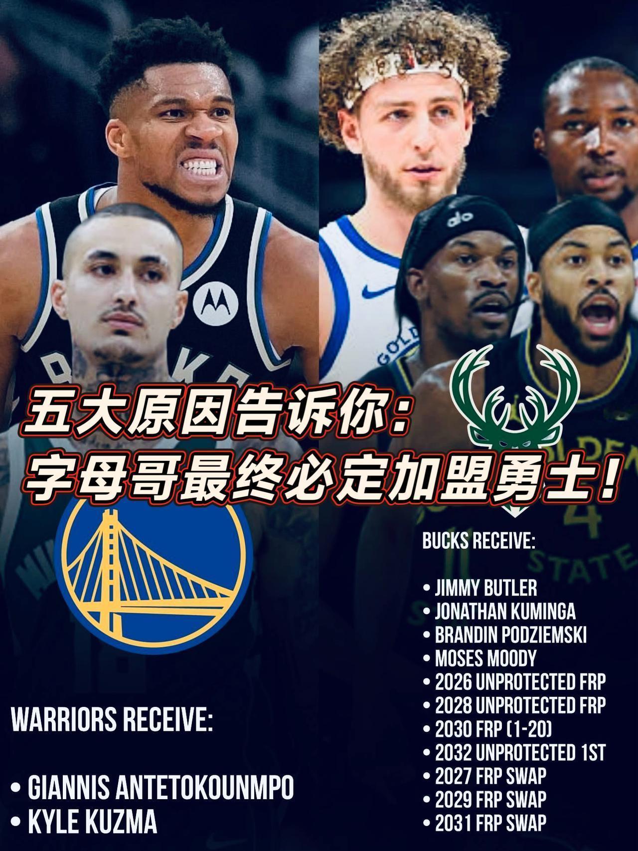 五大原因告诉你！字母哥必来勇士！
今日，名记Eric报道称，在字母哥提出交易申请