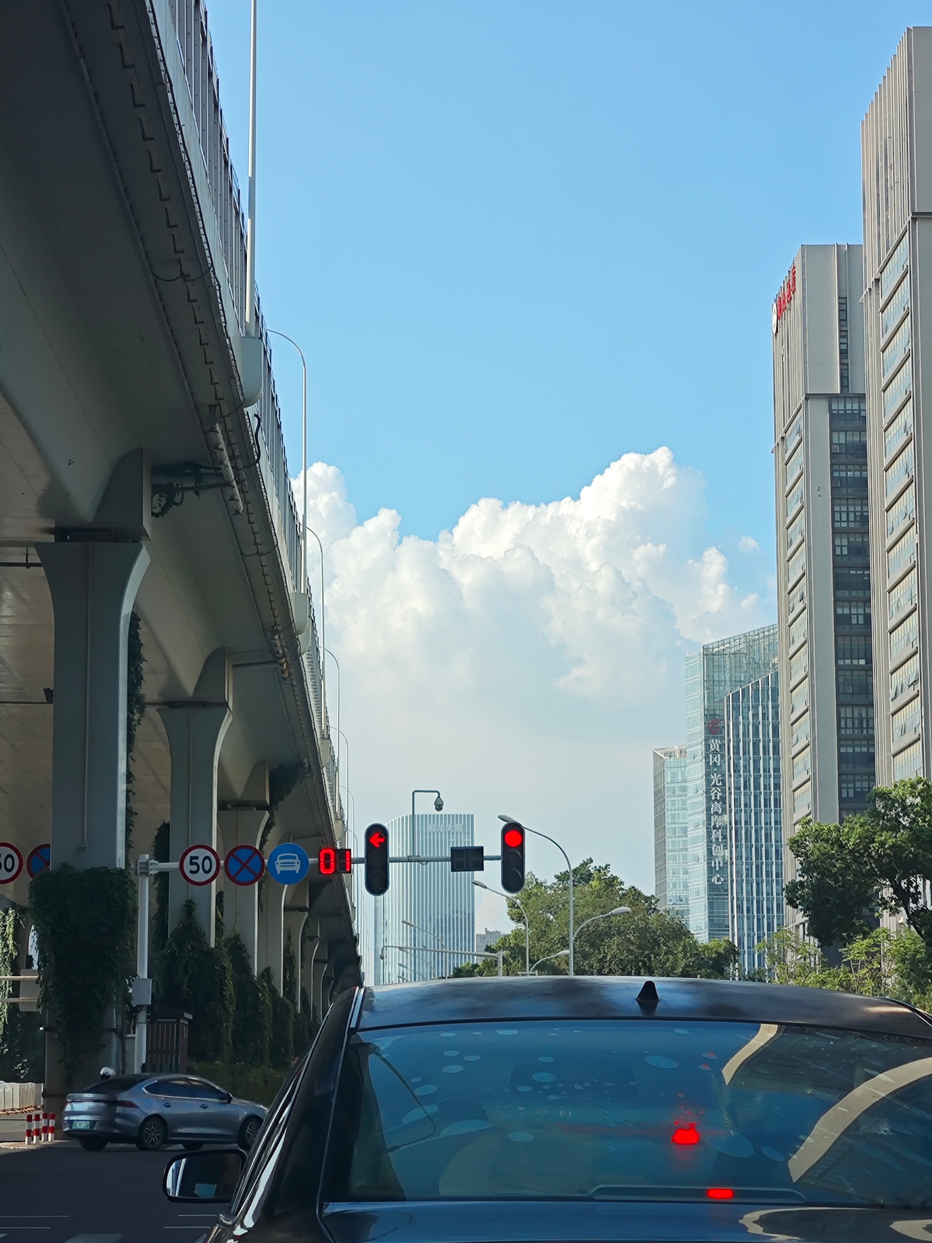 送娃去上英语课，这天真蓝，云朵真白。 ​​​