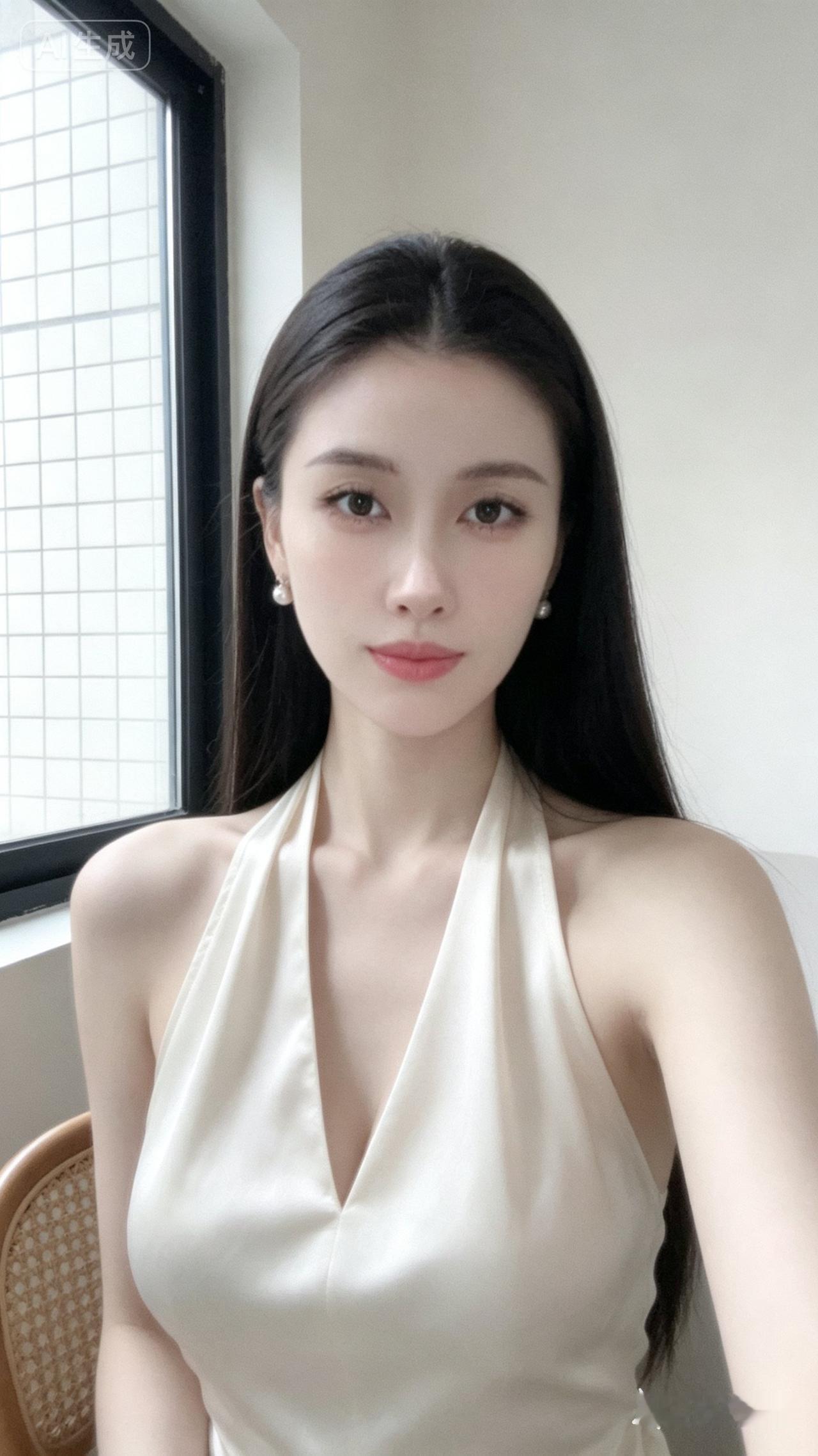 这位美女在窗边拍自拍。