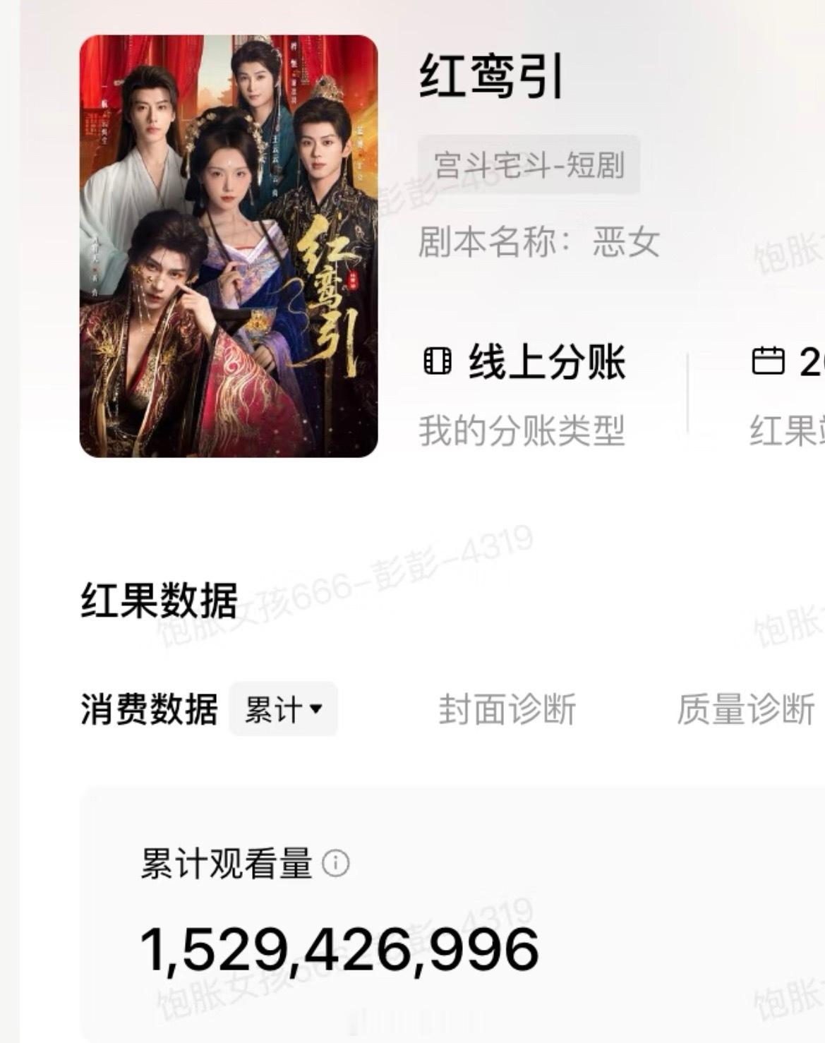 恭喜 王云云 黄宥天 一航 蓝博 梓恒《红鸾引》累计观看量破15亿了👏 