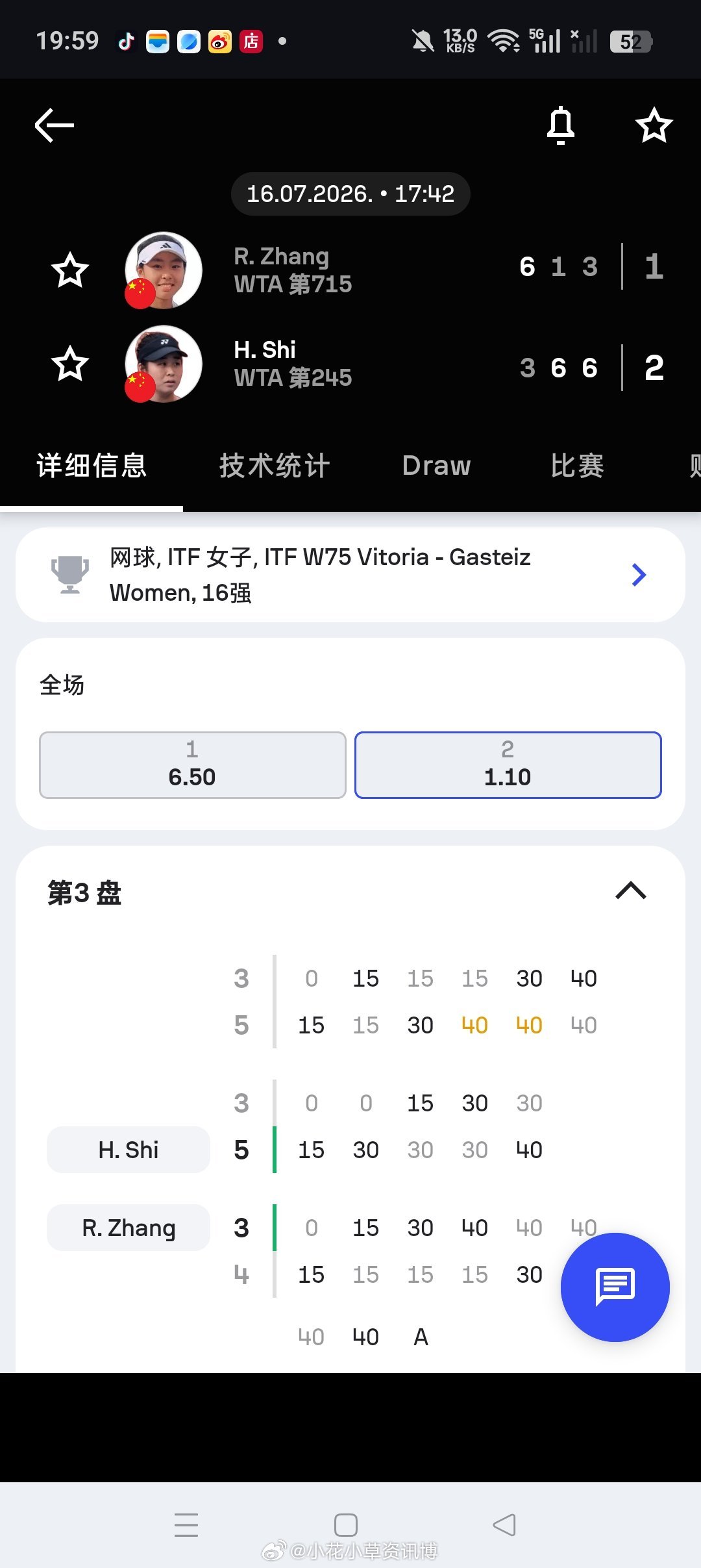 小花小草资讯小花小草资讯 【🇪🇸加斯泰伊斯W75】女单正赛第二轮:6号种子施