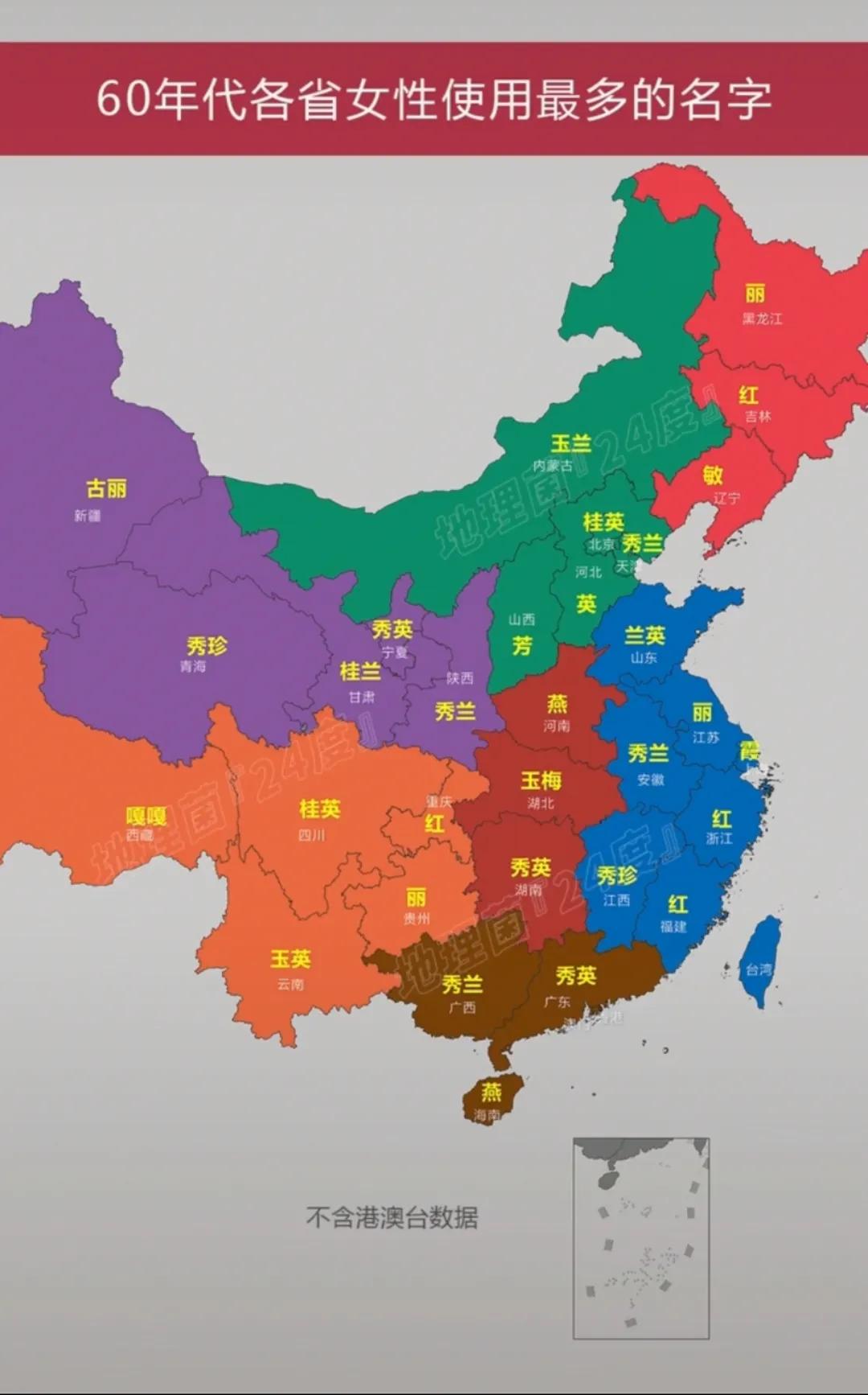 60年代各省女性使用最多的名字，英和秀一骑绝尘啊