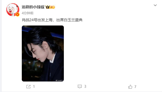 肖战出席白玉兰盛典 肖战将出席白玉兰盛典 肖战将出席白玉兰盛典 