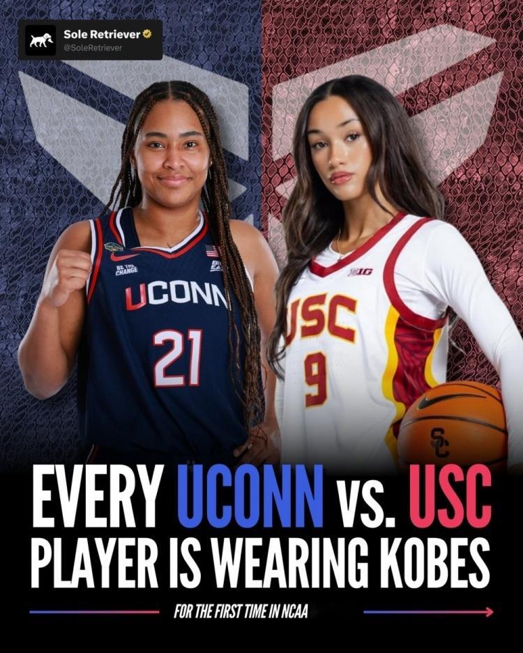 所有人都穿科比球鞋！ 在刚结束的一场NCAA女篮比赛中，康涅狄格大学女篮79-5