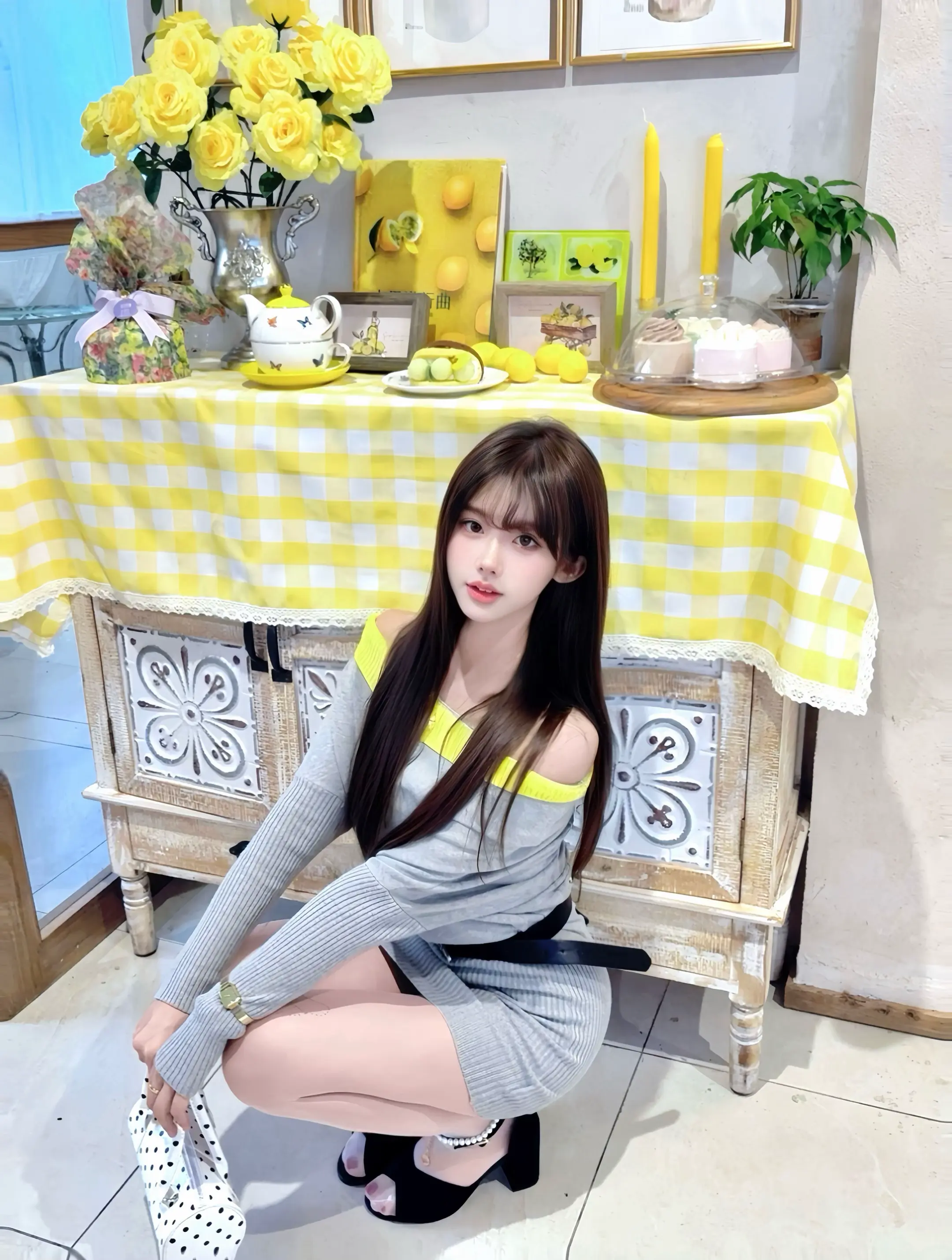 💛。灰色和黄色的撞色好亮眼！
