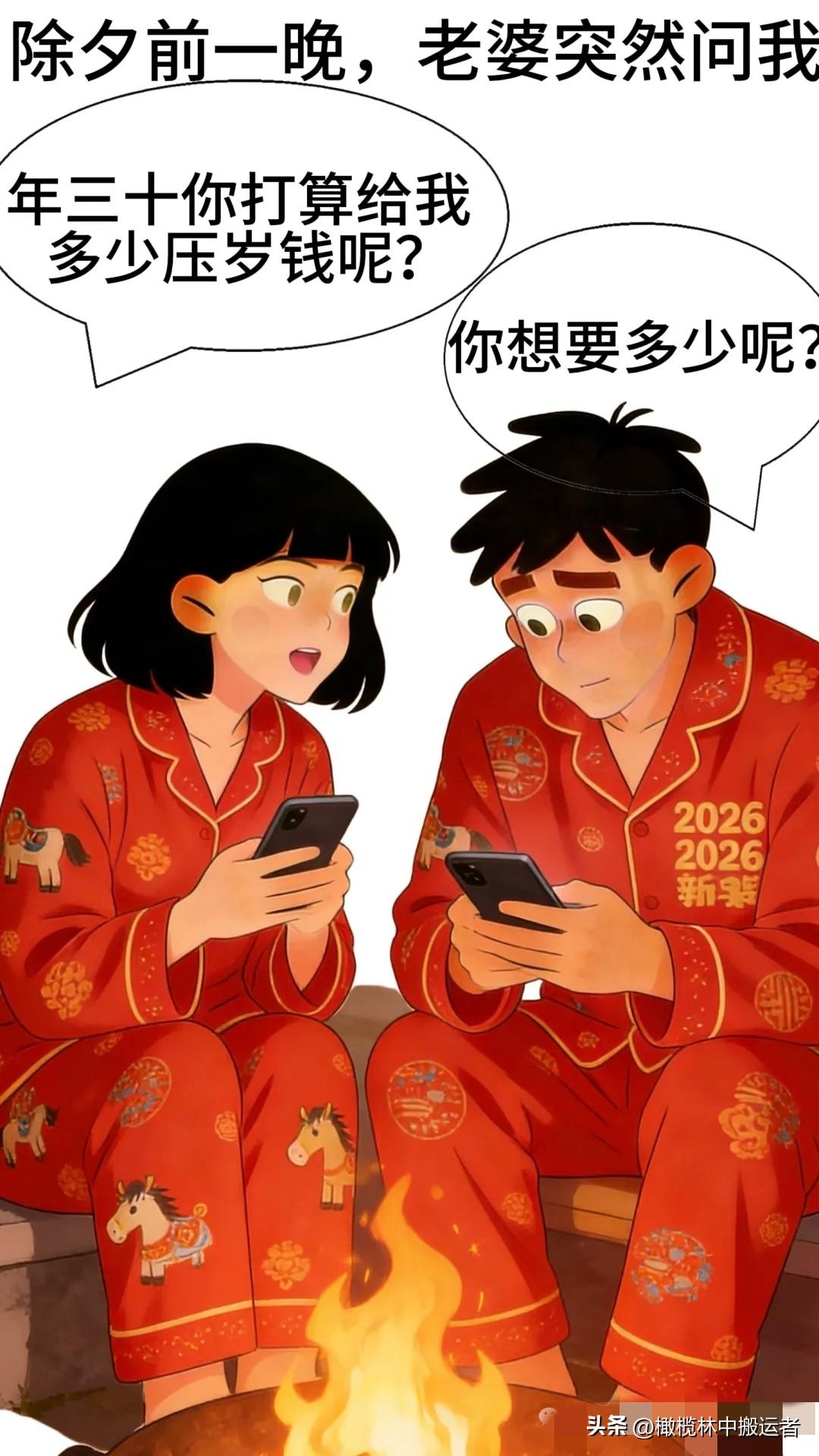 趣味漫画：老婆的压岁钱报价单：一万本宫，八千贵妃……我说了一句话，她愣住了