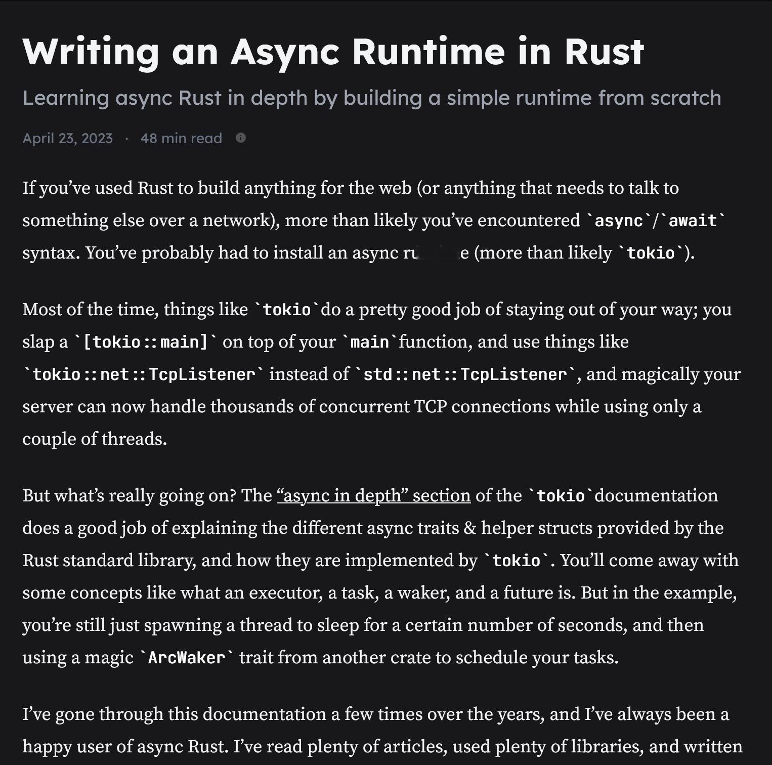 通过从零开始构建一个简单的运行时来深入学习异步 Rustmichaelhelve