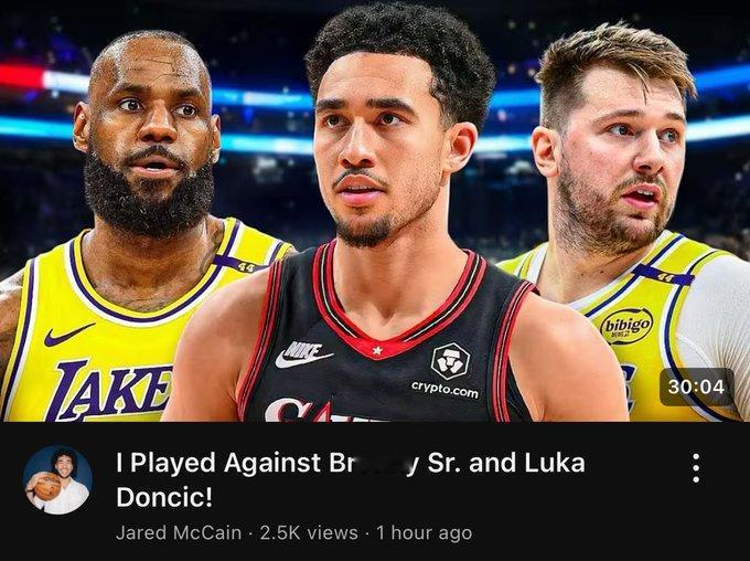 贾里德-麦凯恩Youtube更新了自己对战湖人比赛前后的vlog，视频标题：“我