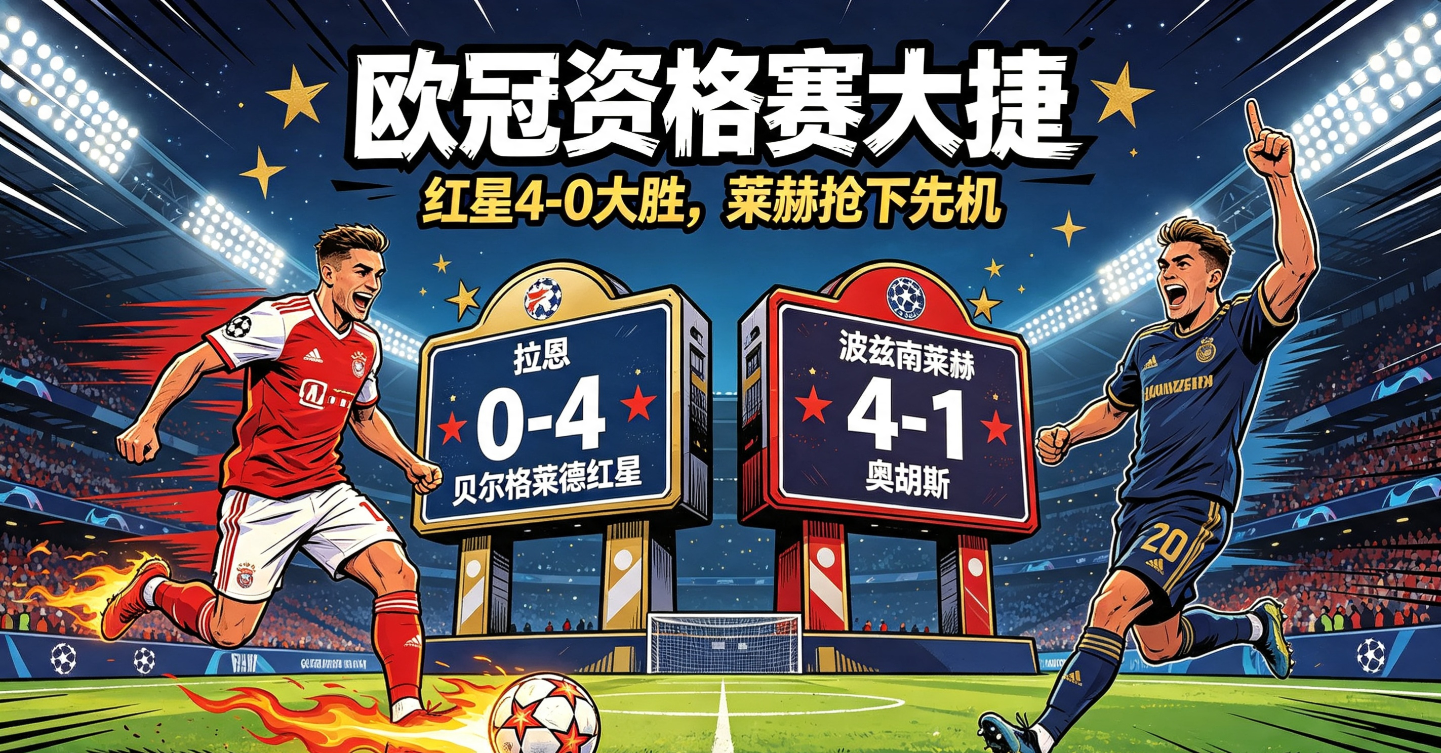 钰哥足坛资讯:欧冠资格赛大杀四方！红星客场零封狂轰四球，莱赫拿下晋级主动权！欧冠
