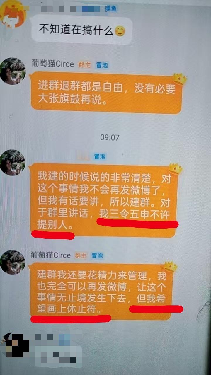 葡萄猫群里在内讧，总结一下，她想让这个事情结束，但是一直有人提[来抱抱]发这条的