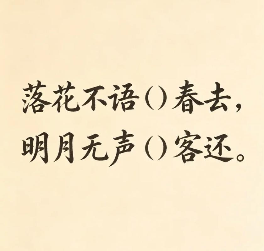 古诗填词，你能否2字点睛？
落花不语（）春去，明月无声（）客还。