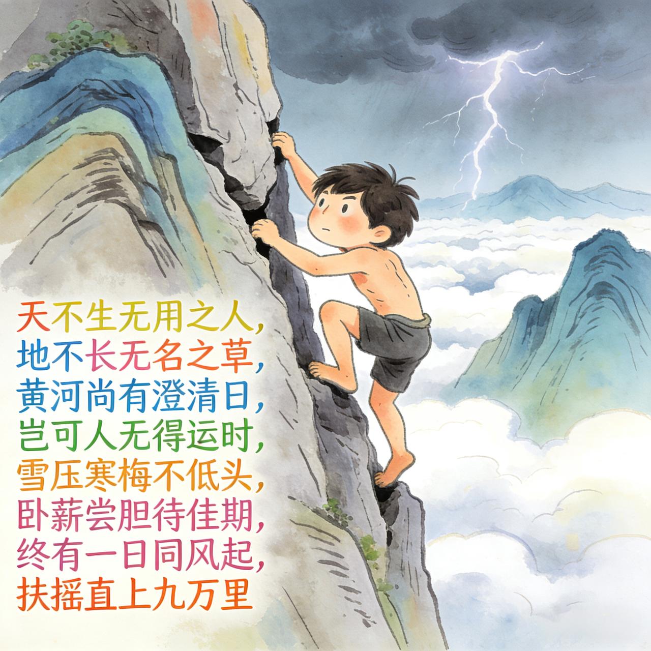 天不生无用之人，地不长无名之草，
黄河尚有澄清日，岂可人无得运时。
雪压寒梅不低