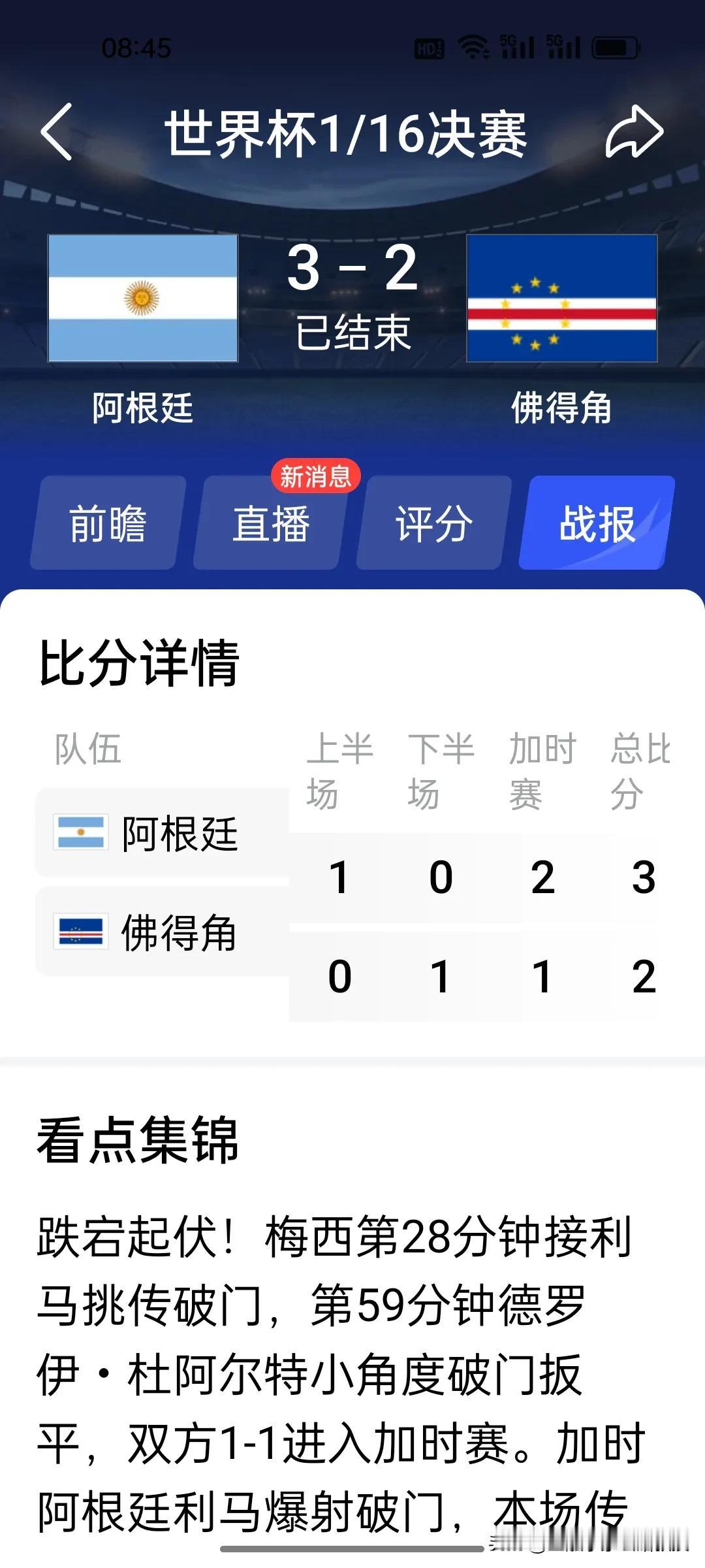 阿根廷3:2赢得比赛继续前进，佛得角虽败犹荣!这场比赛佛得角踢得非常顽强，阿根廷
