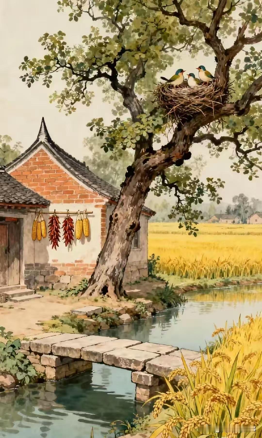 金字经·小院古树
小院参天树，
叶繁花更妍。
鹊鸟常年枝上眠。
传，客来声唤喧。