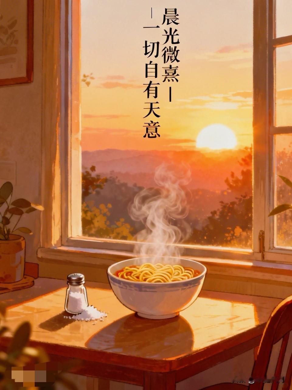 晨光微熹｜一切自有天意

早起煮面，不慎碰翻盐罐。
本是清寡面汤，意外咸香适口，